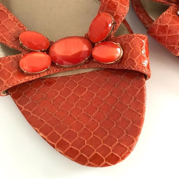 VIA SPIGA Women's Orange  Leather Slip On Heeled Sandals Crystal Embedded Sz 7 - Picture 6 of 15
